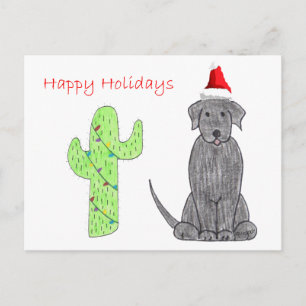 Cartão Postal De Festividades Natal do Labrador Retriever Black Cactus