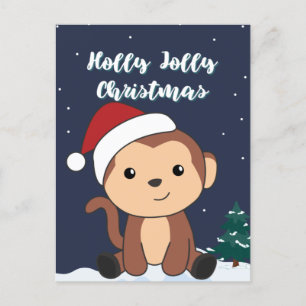 Cartão Postal De Festividades Natal do Macaco Neve Inverno Animais Macacos Feria