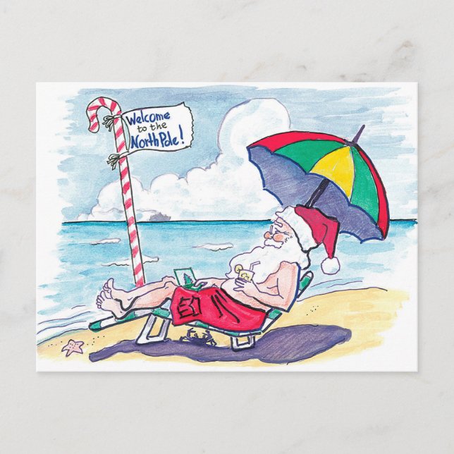Cartão Postal De Festividades Natal do Pai Natal da Praia Retro (Frente)