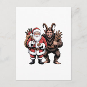 Cartão Postal De Festividades Natal do Papai Noel Krampus de terror engraçado e
