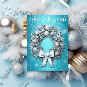 Cartão Postal De Festividades Natal do Teal Blue e Silver