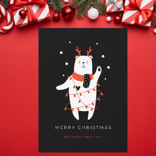 Cartão Postal De Festividades Natal do Urso Negro e Vermelho