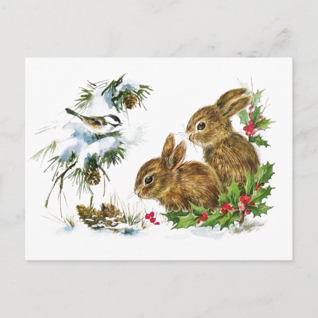 Cartão Postal De Festividades Natal dos Pequenos Bunnies (Frente)