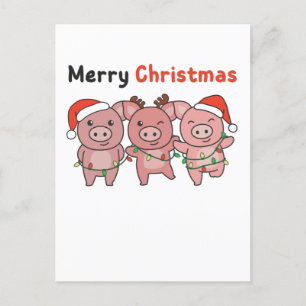 Cartão Postal De Festividades Natal dos Porcos Porcos Fofos Feliz Natal