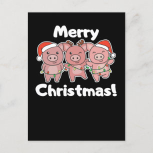 Cartão Postal De Festividades Natal dos Porcos Porcos Fofos Feliz Natal