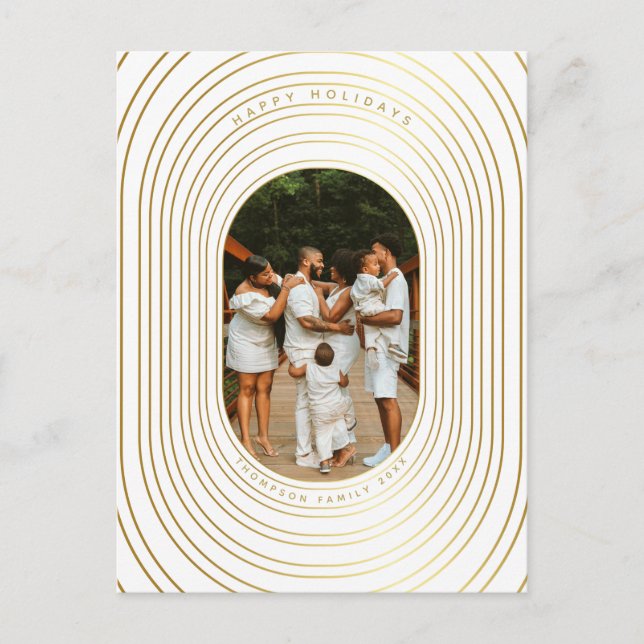 Cartão Postal De Festividades Natal Dourado da família de fotos personalizadas b (Frente)
