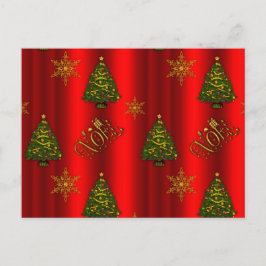 Cartão Postal De Festividades Natal Dourado e Árvores de Natal Vermelhas