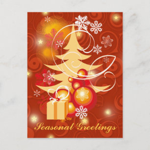 Cartão Postal De Festividades Natal Dourado e Vermelho personalizável