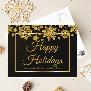 Cartão Postal De Festividades Natal Elegante Corporativo Preto e Dourado