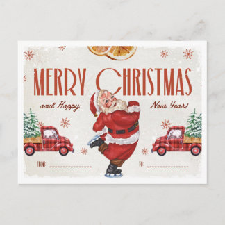Cartão Postal De Festividades Natal em Aquarela Vermelho e Bege Elegante