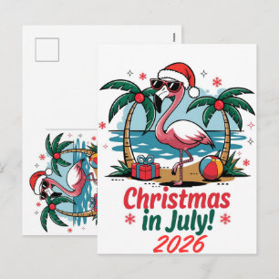 Cartão Postal De Festividades Natal em Julho 2026 Melancia Papai Noel Praia