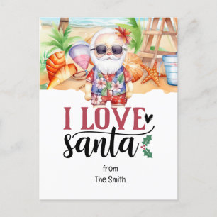Cartão Postal De Festividades Natal em julho com SANTA CLAUS na praia