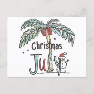 Cartão Postal De Festividades Natal em Julho Design de Boneco de Neve Tropical d