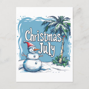 Cartão Postal De Festividades Natal em julho Design de Snowman & Palm Tree