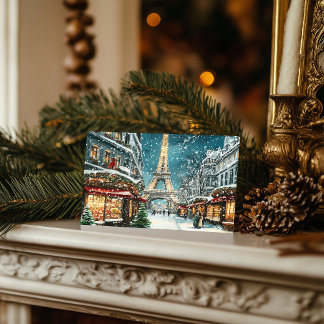 Cartão Postal De Festividades Natal em Paris: Noite em Torre Neve Eiffel