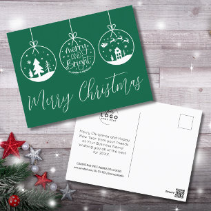 Cartão Postal De Festividades Natal Empresarial Verde e Alegre