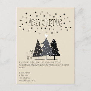 Cartão Postal De Festividades Natal Escandinavo Minimalista Preto e Branco