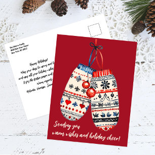 Cartão Postal De Festividades Natal Escandinavo Vermelho Cozy Família