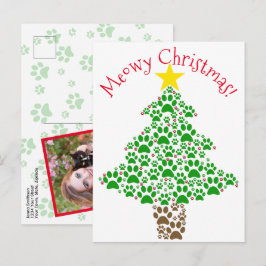 Cartão Postal De Festividades Natal Felino Brincalhão Foto de Pegada de Pata de 