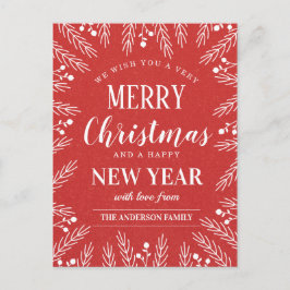 Cartão Postal De Festividades Natal Feliz Ano Novo Vermelho Personalizado