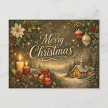 Natal Feliz em Letra Cursiva Dourada Vintage