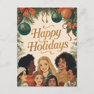 Cartão Postal De Festividades Natal Feliz Família Ano Novo Vintage Mensagem