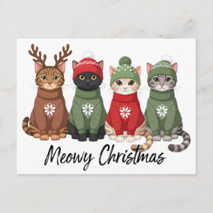 Cartão Postal De Festividades Natal Feliz Gatos Suéter Feio Rena Xmas