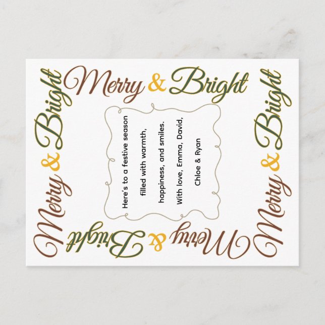 Cartão Postal De Festividades Natal Festivo Clássico Retro Alegre & Brilhante (Frente)