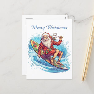Cartão Postal De Festividades Natal festivo surfando Papai Noel adicionar texto