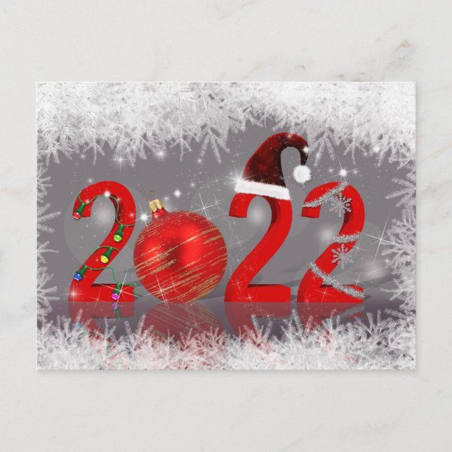 Cartão Postal De Festividades Natal Festivo Vermelho Feliz Ano Novo 2022 (Frente)