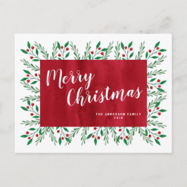 Cartão Postal De Festividades Natal Floral Hídrico Vermelho Personalizado