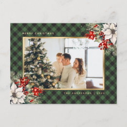 Cartão Postal De Festividades Natal Foto Água-marinha Verde Elegante