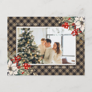 Cartão Postal De Festividades Natal Foto Botânica em Aquarela Elegante