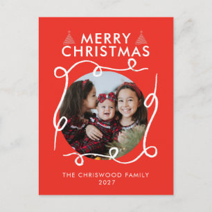 Cartão Postal De Festividades Natal Foto Círculo Rabisco Branco Caprichoso