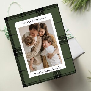 Cartão Postal De Festividades Natal Foto Vertical Personalizada Xadrez Verde