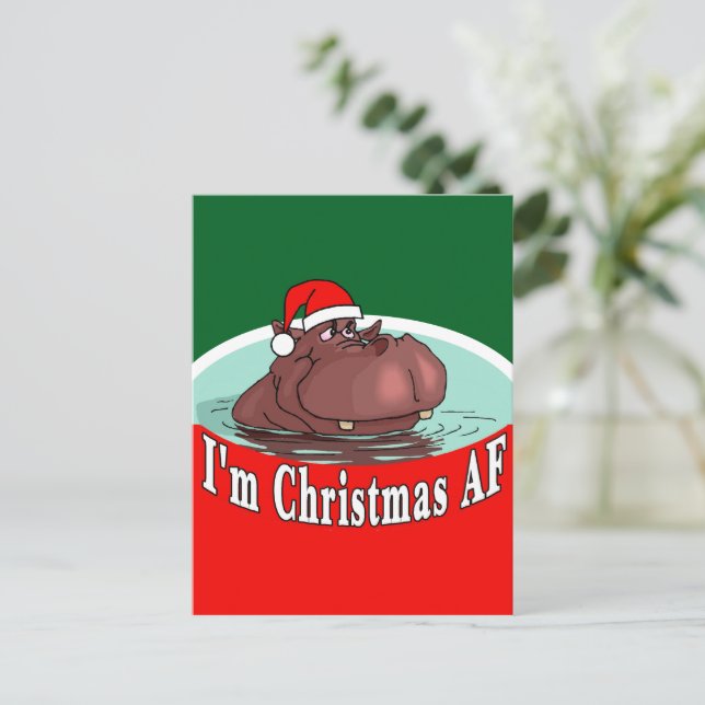 Cartão Postal De Festividades Natal Hippopotamus em Santa Chapéu - AF de Natal (Em pé/Frente)