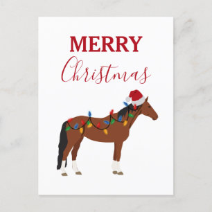 Cartão Postal De Festividades Natal Horse Santa Hat Xmas Luzes Xmas