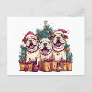 Cartão Postal De Festividades Natal Inglês Buldogue Santa Hats