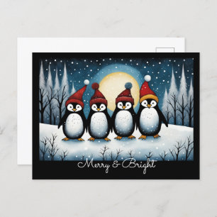 Cartão Postal De Festividades Natal Inverno Papais noeis Noturnos Pinguins Natal