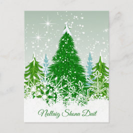 Cartão Postal De Festividades Natal irlandês, árvores verdes de abeto nevado