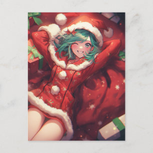 Cartão Postal De Festividades Natal Kawaii apresenta presentes Papais noeis anim