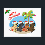 Cartão Postal De Festividades Natal Labrador Retriever Beach Kids<br><div class="desc">Cartão-postal de Natal para crianças de praia do Labrador Retriever para os fãs do Labrador! Laboratório Preto,  Laboratório Amarelo e Laboratório de Chocolate e Crianças do Fox Lab apreciam Férias na praia. Labrador Cartoon art criada por Naomi Ochiai do Japão.</div>