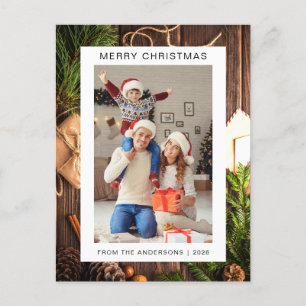 Cartão Postal De Festividades Natal mínimo elegante   Foto da família moderna 1