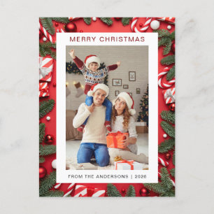 Cartão Postal De Festividades Natal mínimo elegante   Foto da família moderna 1