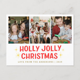 Cartão Postal De Festividades Natal mínimo elegante   Foto da família moderna 3