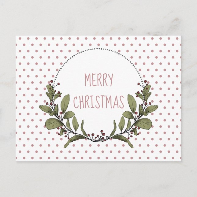 Cartão Postal De Festividades Natal Mistletoy Wreath Pink Green Holiday (Frente)
