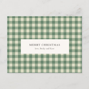 Cartão Postal De Festividades Natal Moderno em Xadrez Verde Rústico