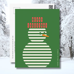 Cartão Postal De Festividades Natal moderno homem de neve verde vermelho