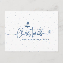 Cartão Postal De Festividades Natal Moderno Minimalista em Azul e Branco