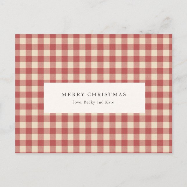 Cartão Postal De Festividades Natal Moderno Rustic Red Gingham (Frente)